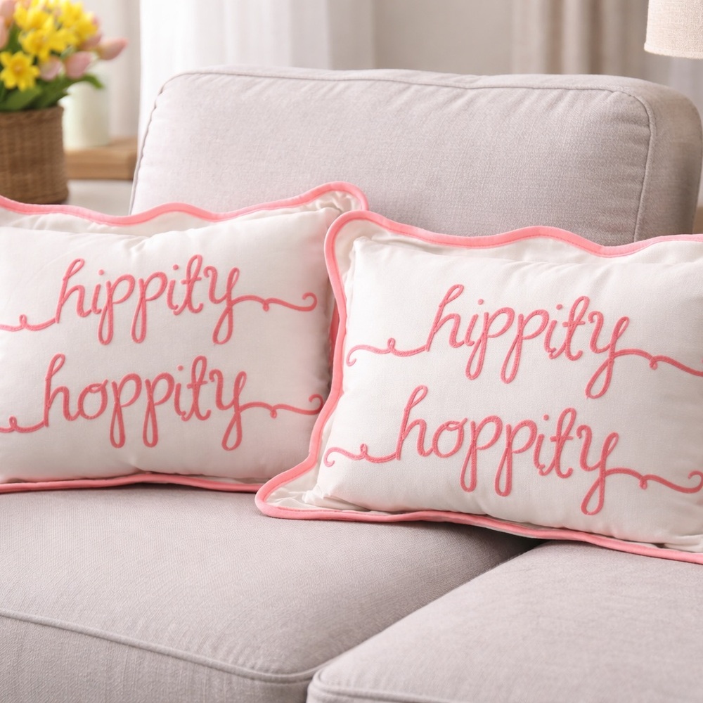 Hobby Lobby White and Pink 'Hippity Hoppity' Decorative Throw Pillows set of 2